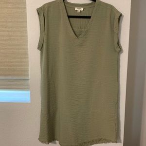 Green seersucker shift dress